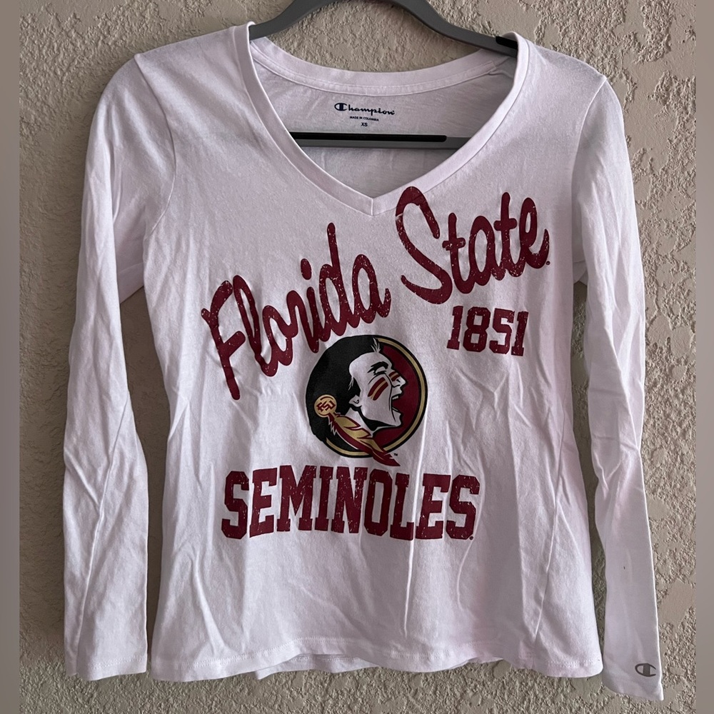 ❣️2/$25❣️ FLORIDA STATE SEMINOLES x CHAMPION women’s white long sleeve T | XS